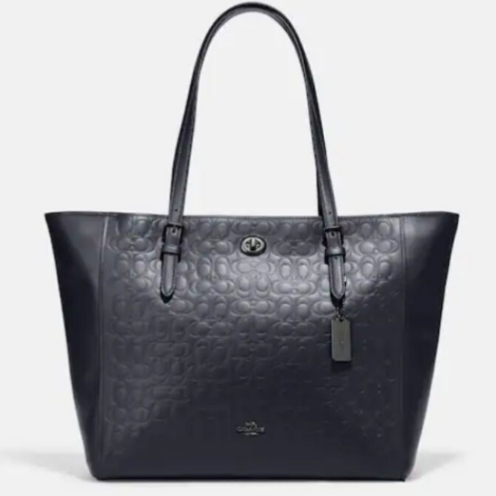 Coach RETAIL Signature C embossed turnlock tote In Midnight With Silver Hardware